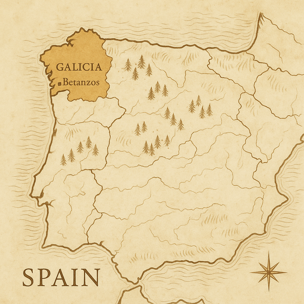 Map showing Betanzos, Galicia, Spain